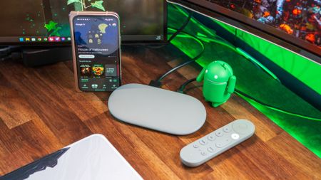 Google TV Streamer with Pixel 9 Pro Fold and Android Figure