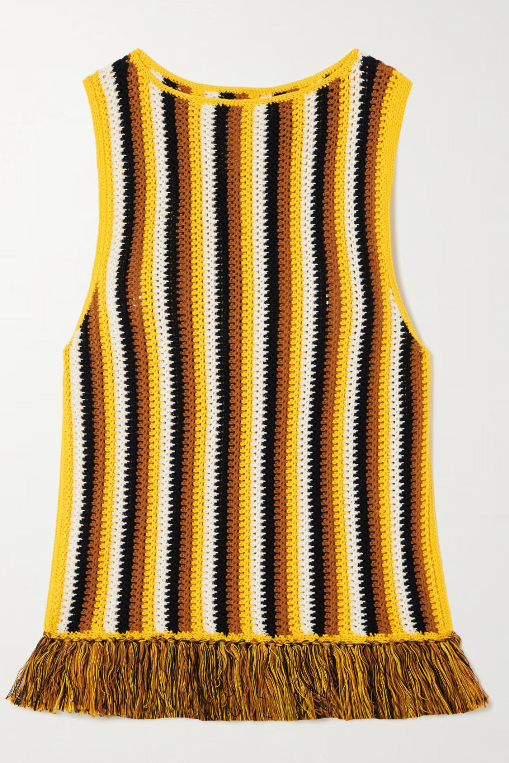 ESCVDO, Misti Fringed Striped Crocheted Cotton Tank
