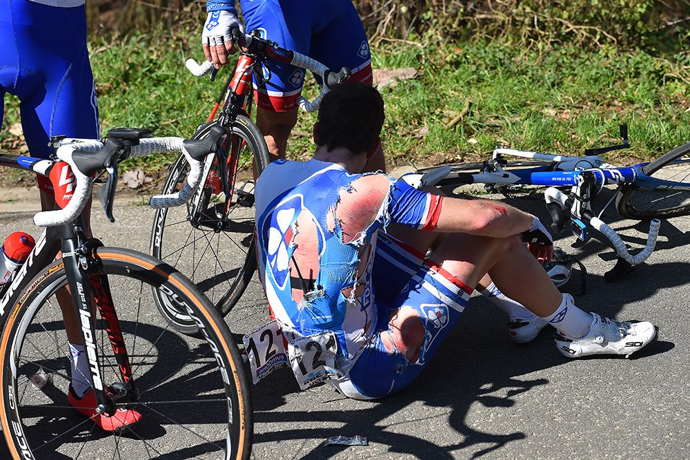 Arnaud D&eacute;mare (FDJ) crashed out of the Tour of Flanders