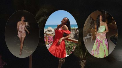 Gif of Sierra Mayhew wearing vacation outfits in Cabo.