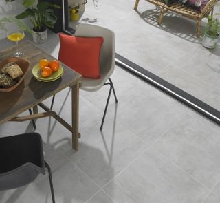 grey floor tiles used in the house and out in the garden