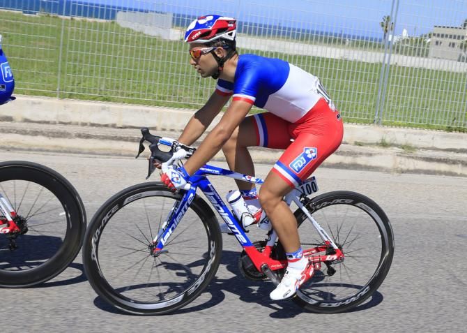 The color-coordinated French champion Nacer Bouhanni (FDJ)