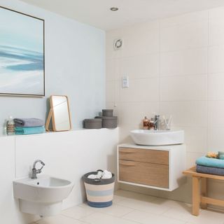 bathroom with white wall white floor and wash basin