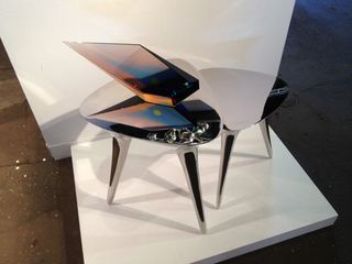 Mark Peiser's 'Afternoon Ending', 1990, sitting atop Timothy Schreiber's 'Chrome 8 Tables', 2012