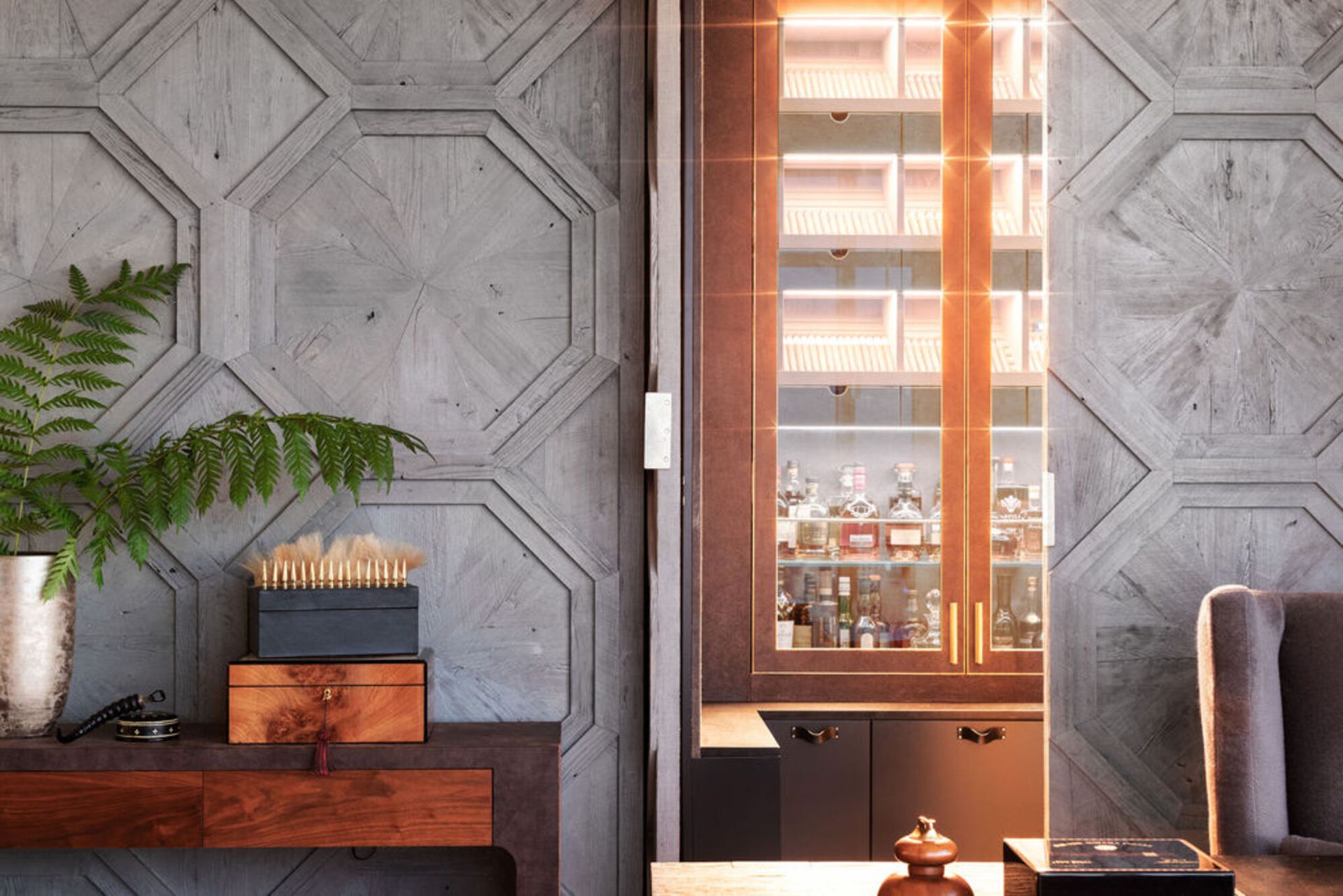 Wooden paneling creates a perfect place for a hidden room