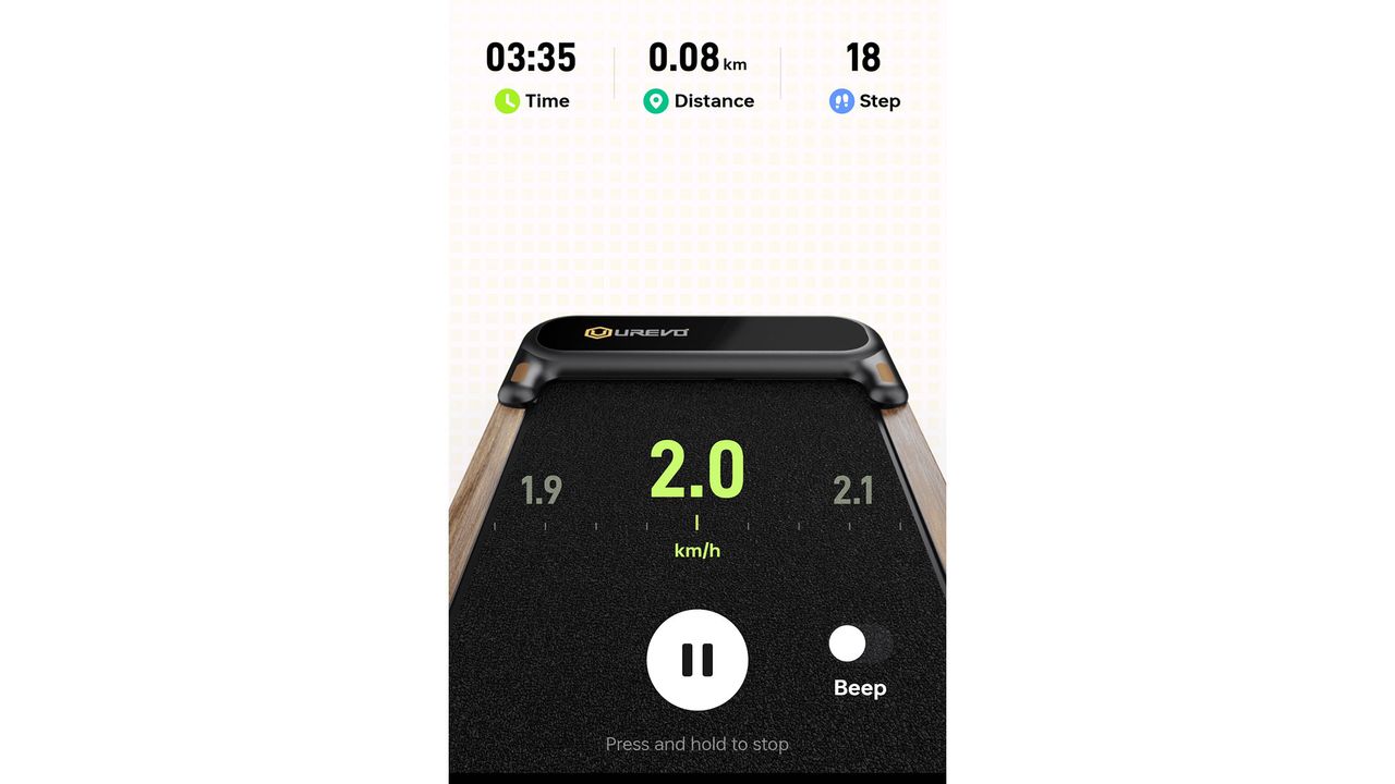 A screenshot of the real-time workout stats on the Urevo app