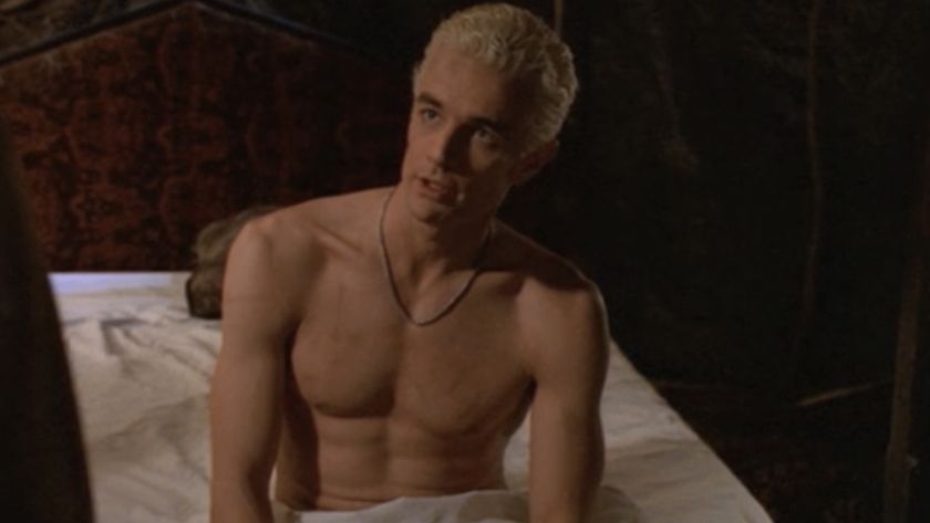 Spike shirtless in bed during Buffy Season 6.