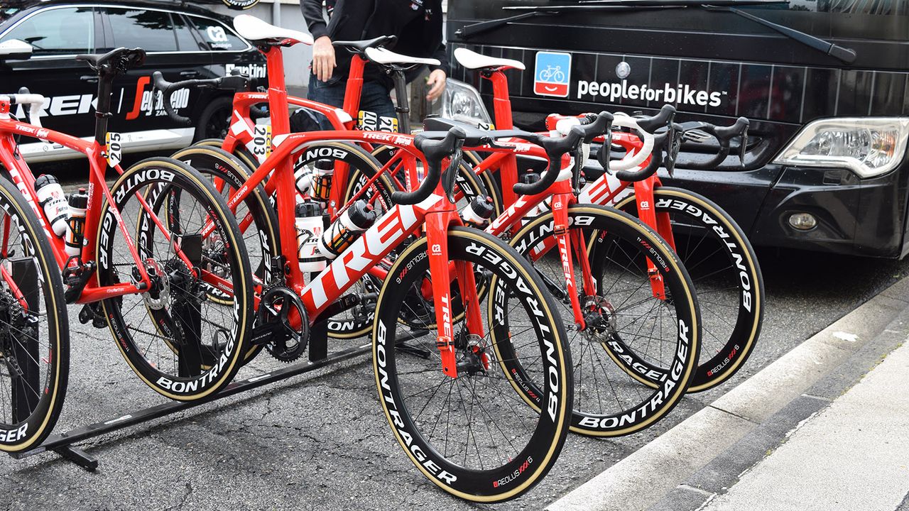 Three Trek-Segafredo riders raced stage one of the Criterium du Dauphine on the as yet unseen Trek Madone Disc