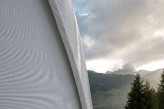 Exterior detail of 'The Throne', a 3D-printed portable toilet by To.org and Nagami, installed in Gstaad, Switzerland