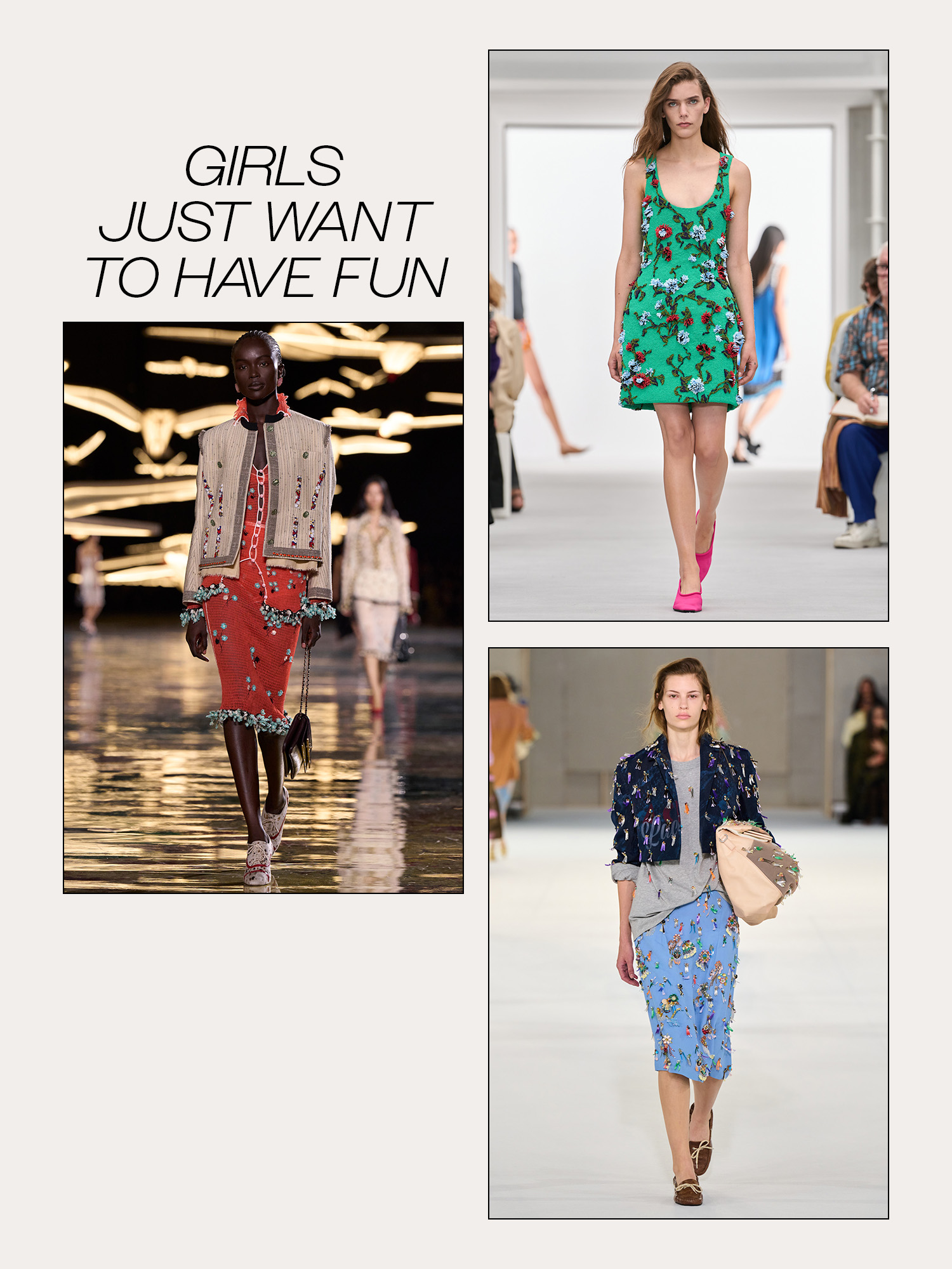 Collage of Paris fashion week spring/summer 2027 runway models.