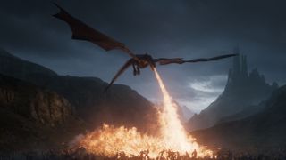 Game of Thrones: War For Westeros cinematic trailer preview of one of the dragons, it's flying over head in the dark and lighting up ground units