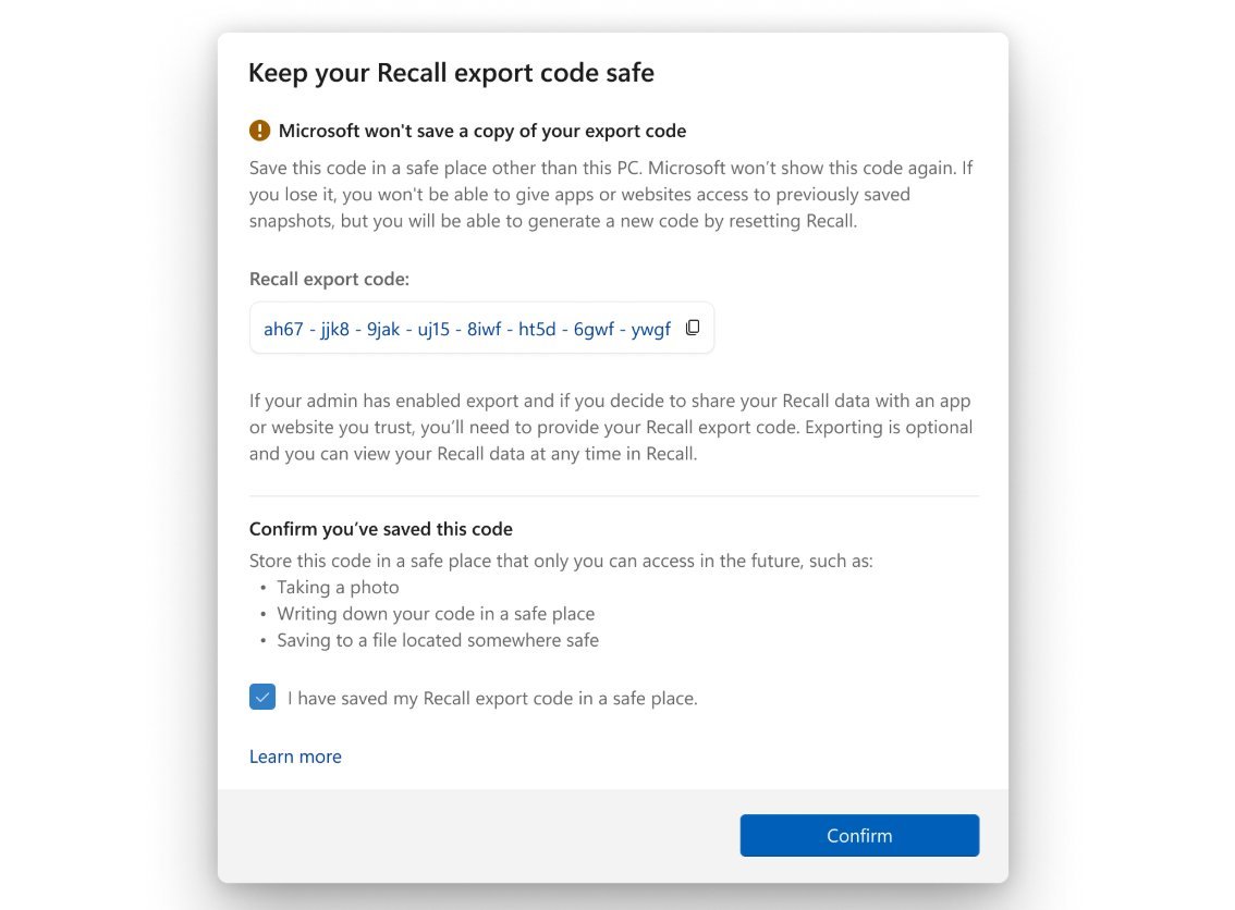 Windows Recall export code