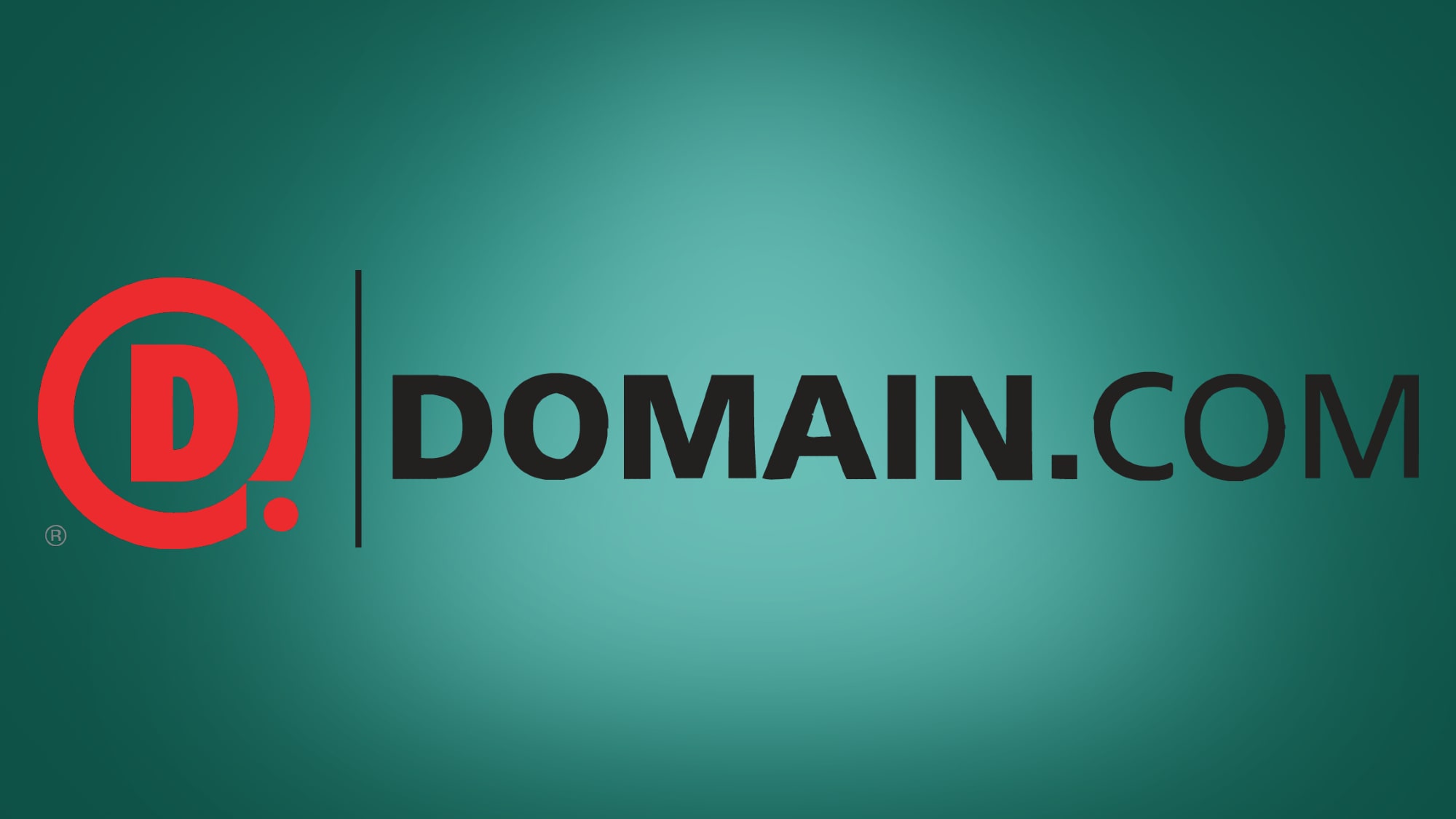 Domain.com logo on turquoise background with spotlight effect