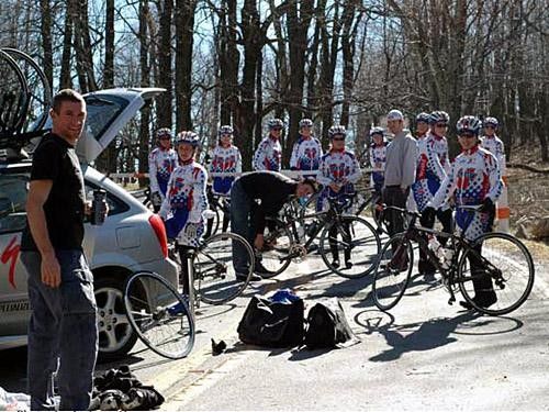 The riders relax