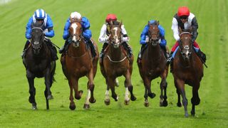 Frankie Dettori riding Megallan to victory in the Cazoo Diomed Stakes during Cazoo Derby meeting at Epsom Racecours