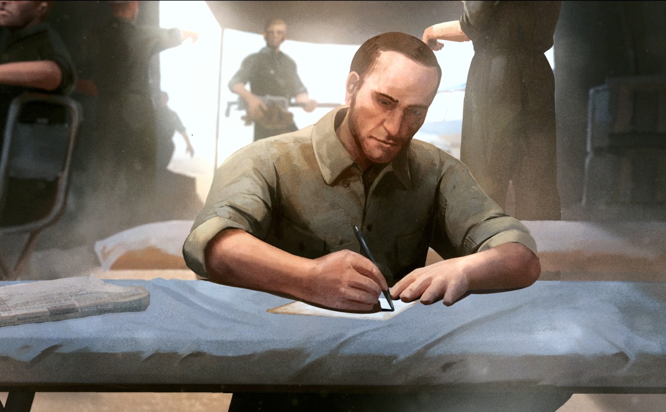A soldier writes
