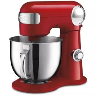 A red cuisinart stand mixer on a white background