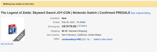 Zelda Joy Con eBay Auction