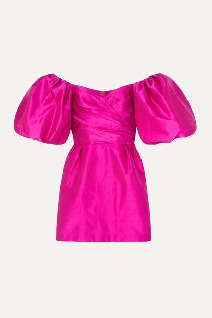 Rasario Off-the-Shoulder Silk-Shantung Mini Dress