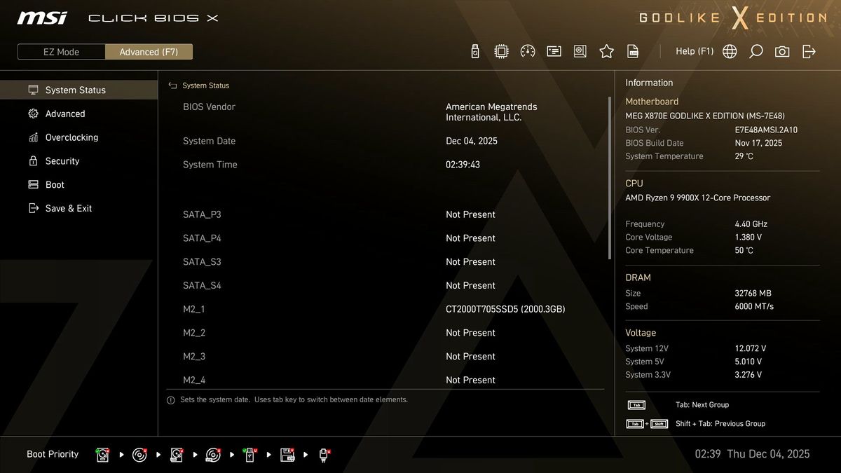 MSI X870E Godlike X - BIOS