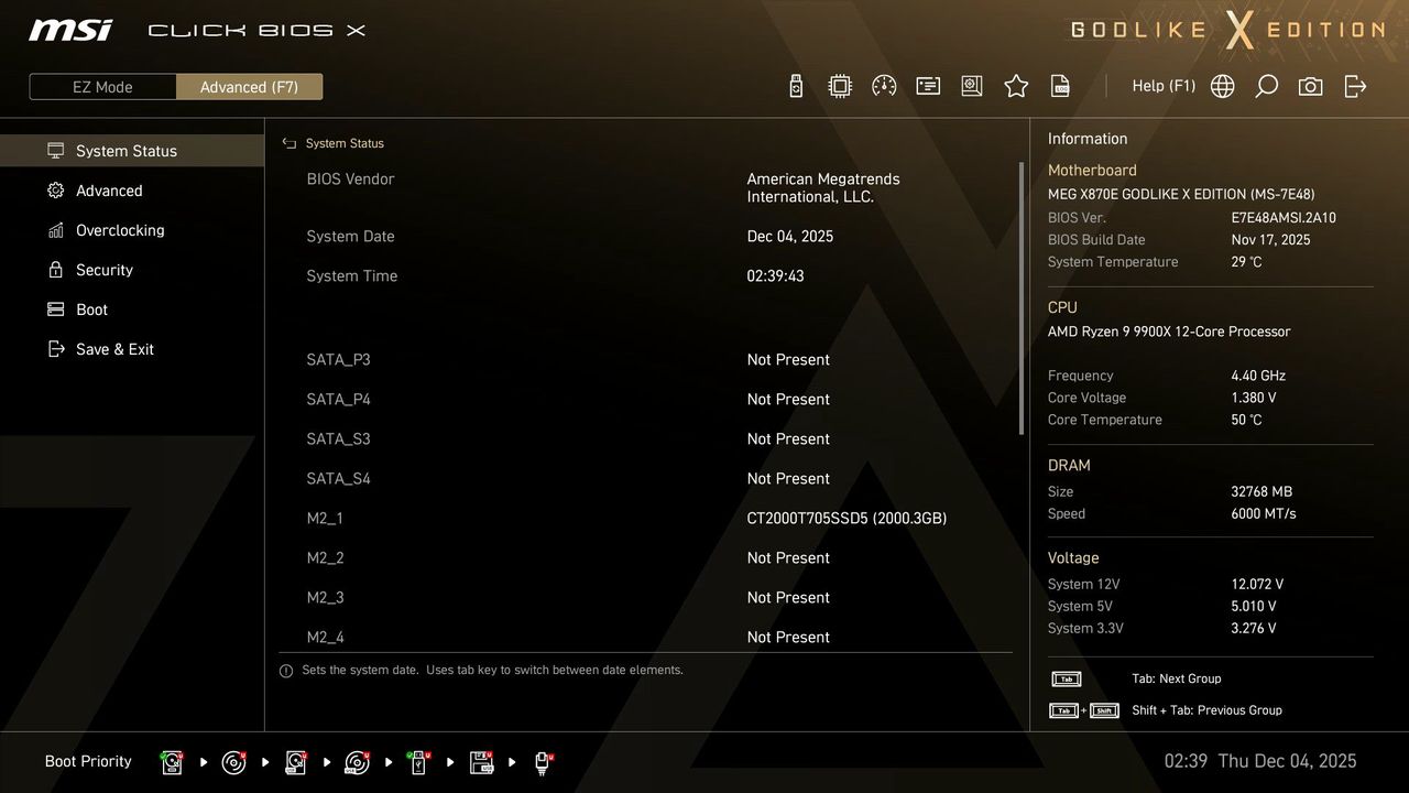 MSI X870E Godlike X - BIOS