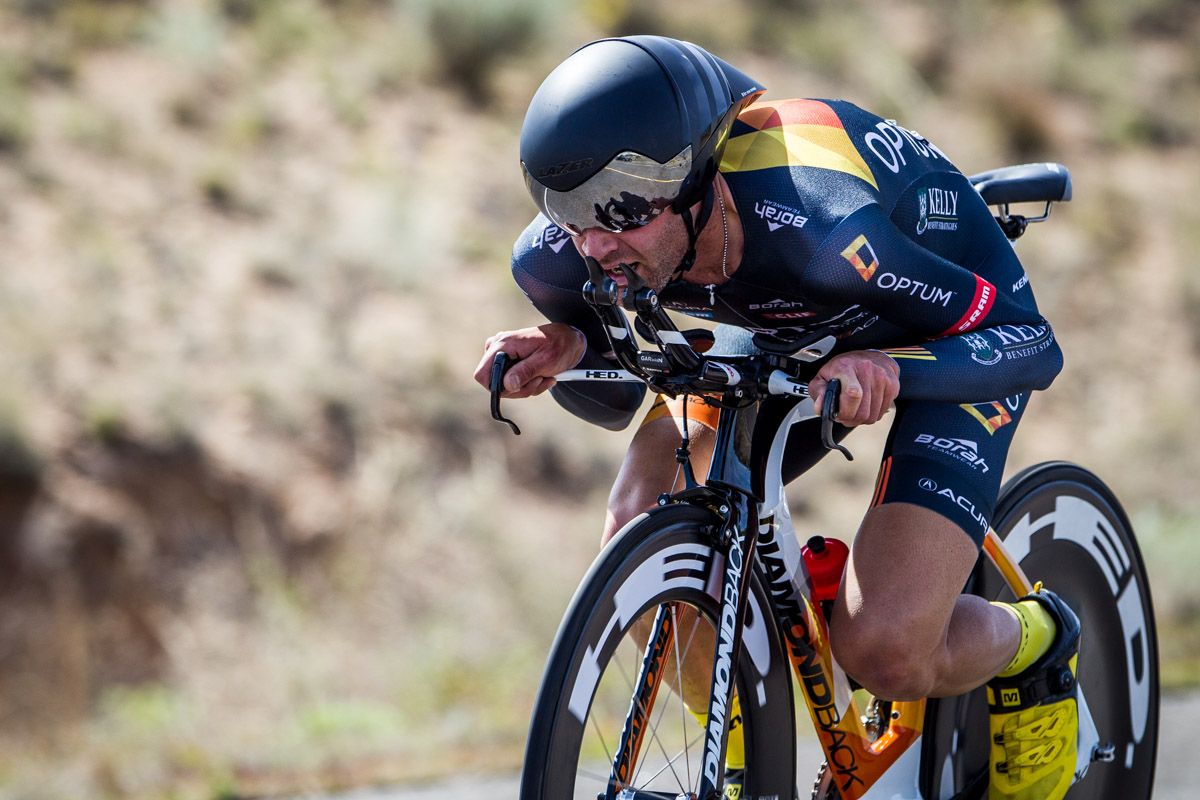 Phil Gaimon (Optum) finds a new time trial position.