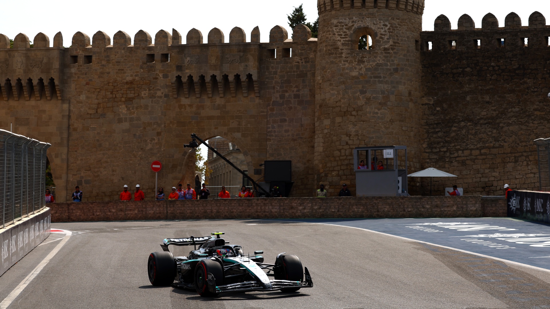 Mercedes driver Kimi Antonelli in action at the Azerbaijan Grand Prix in 2025