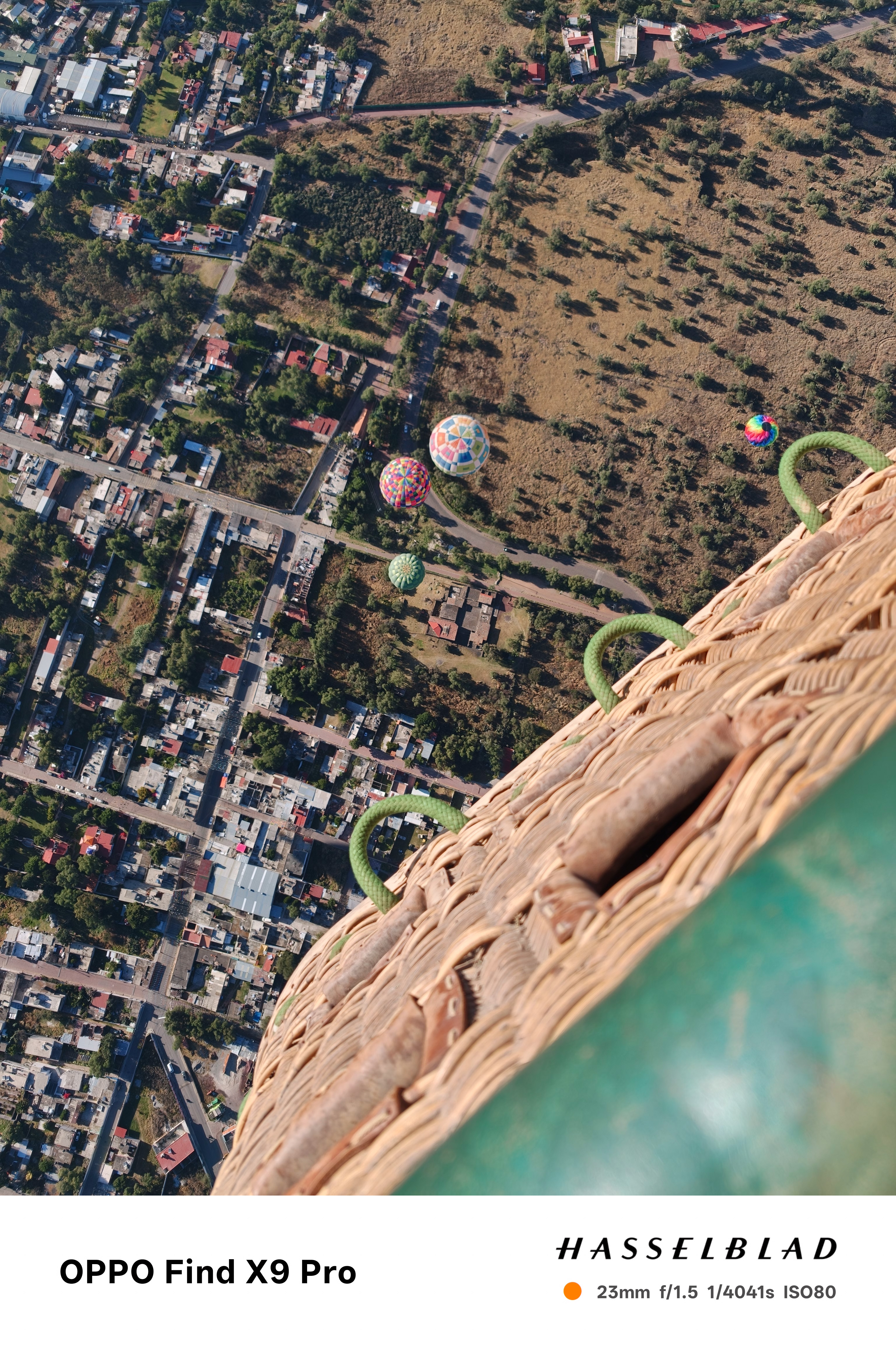 View of the ground scene straight down from a hot air balloon