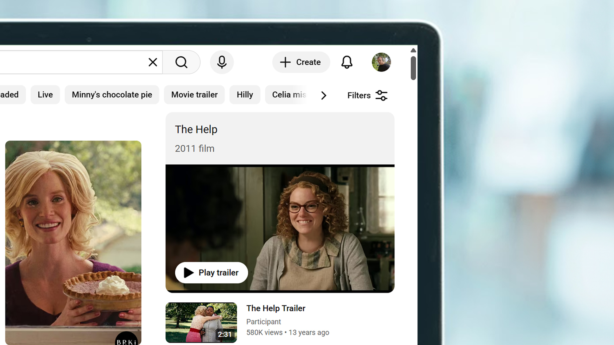 A screenshot of the movie The Help on YouTube