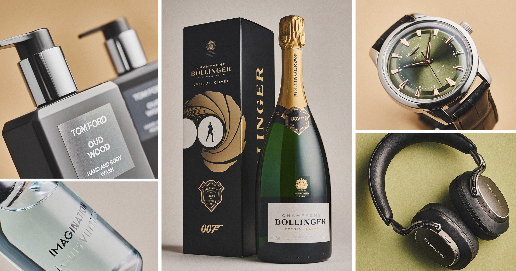 A montage featuring products that are in the Christmas Gift Guide for him