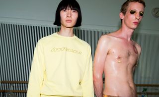Cottweiler S/S 2019 - One model is seen topless, with nipple piercings and sun reflectors