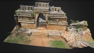 A 3D digital image of Labna, an ancient Maya structure in the Puuc region.