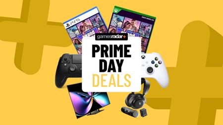 GTA 6 games and accessories on a yellow background with Prime Day badge