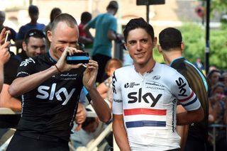 Chris Froome and Peter Kennaugh during the Team Presentation of the 2015 Tour de France