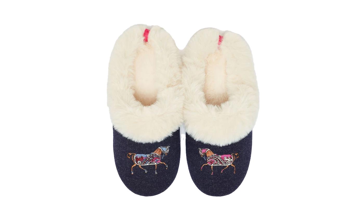 Joules Slippet Luxe Navy Blue Horse Embroided Slippers