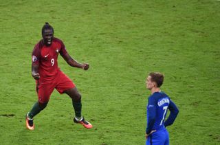 Eder of Portugal celebrates after scoring his side's winning goal in the final of Euro 2016 against France at the Stade de France in Paris