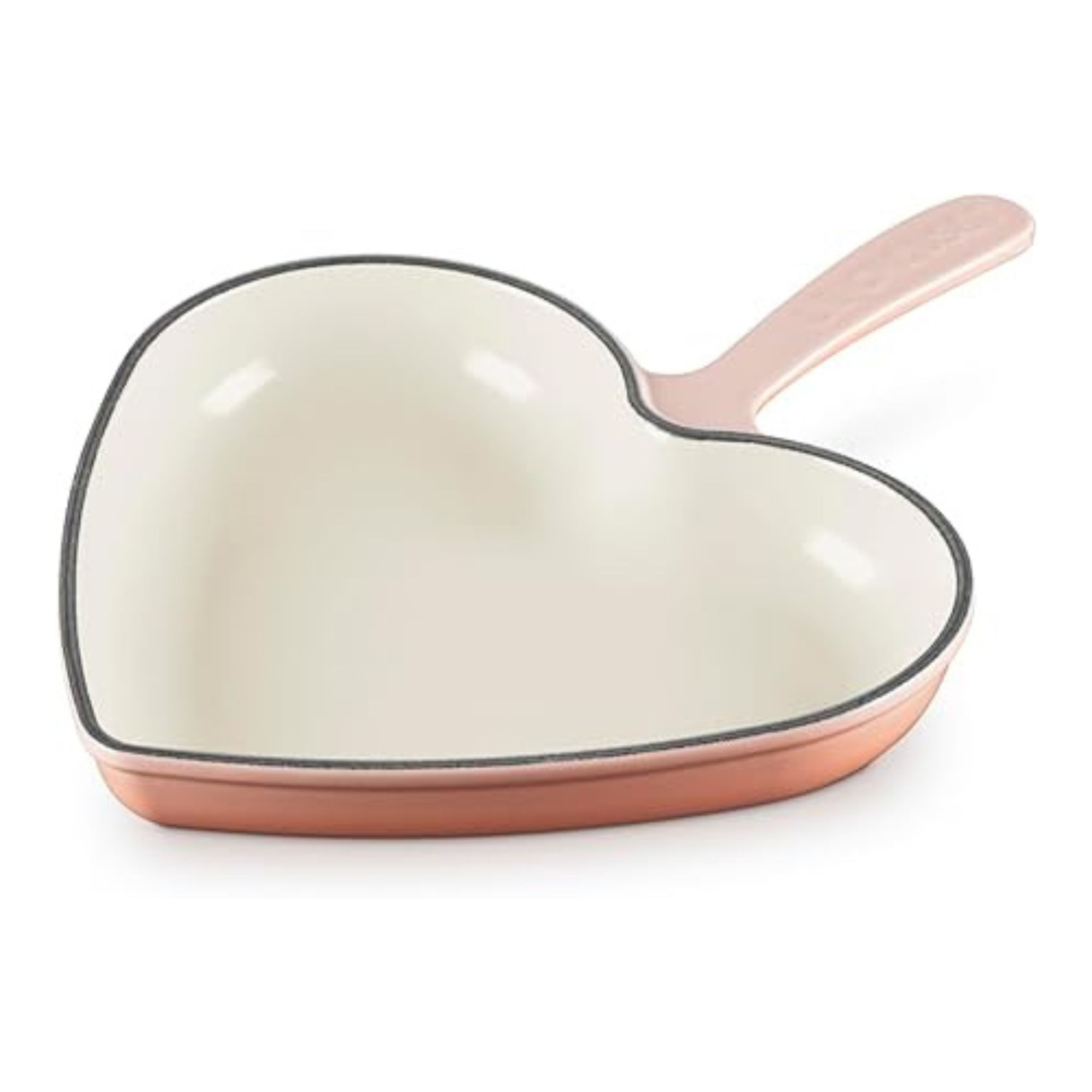 A pink heart shaped frying pan