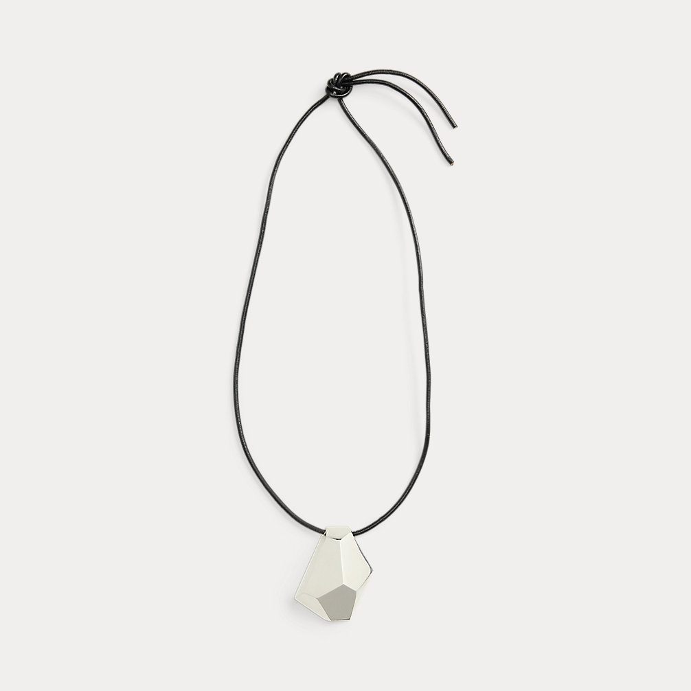 Geometric Silver Tone Leather Necklace