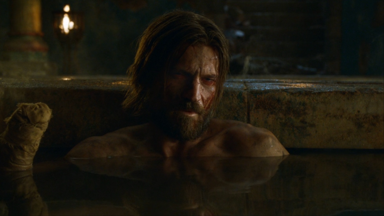 Nikolaj Coster-Waldau as Jaime in the bath in Game of Thrones Season 3x05