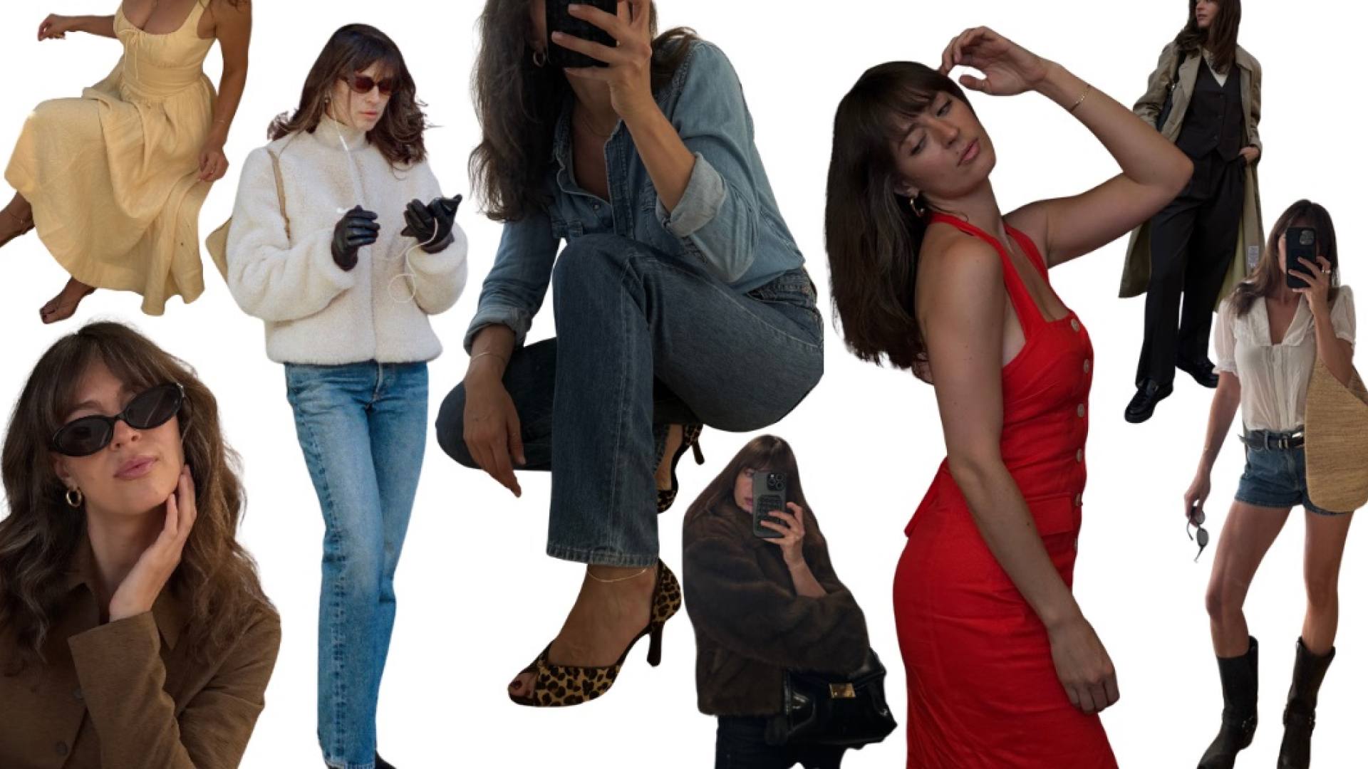 Collage of Kathryn Zahorak in different outfits on white background 