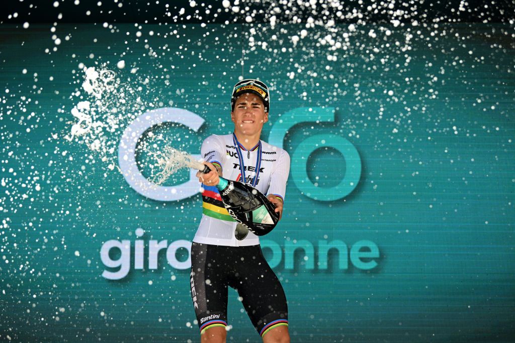 TORTOLI ITALY JULY 01 Elisa Balsamo of Italy and Team Trek Segafredo celebrates at podium as stage winner during the 33rd Giro dItalia Donne 2022 Stage 2 a 1065km stage from Villasimius to Tortoli GiroDonne UCIWWT on July 01 2022 in Tortoli Italy Photo by Dario BelingheriGetty Images