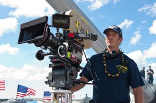 Director/producer Peter Berg stands on the set of "Battleship."