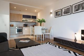 Living room of apartment in build to rent block