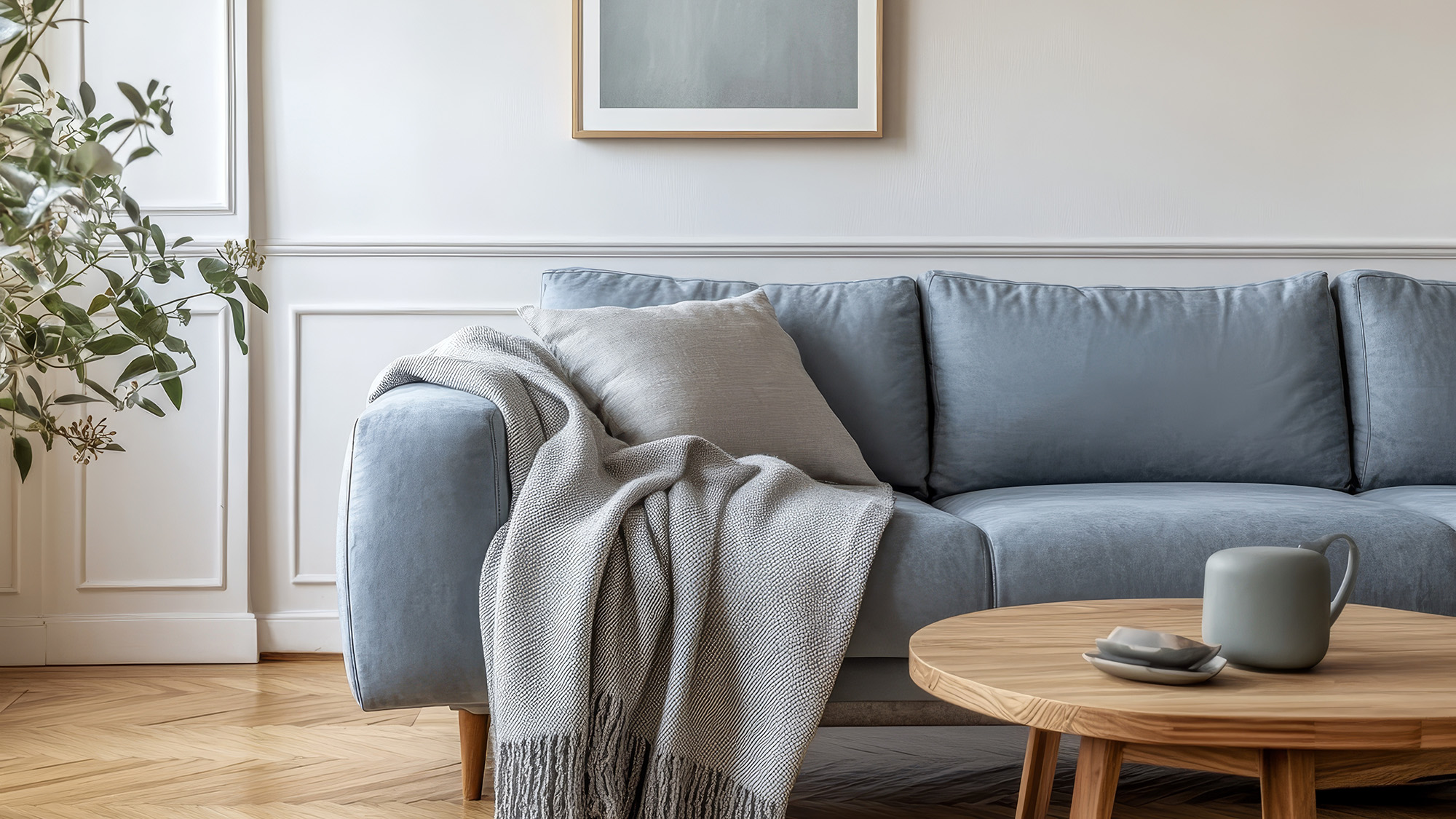 Sofa with throws and cushions