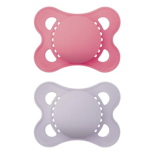 Mam Original Matte Baby Pacifiers, Binky for Girls 0-6 Months, Bpa-Free Silicone Nipple, Easy to Clean, Best for Newborn Babies, Developed With Medical Experts, 2 Count Binkies With Sterilizer Case