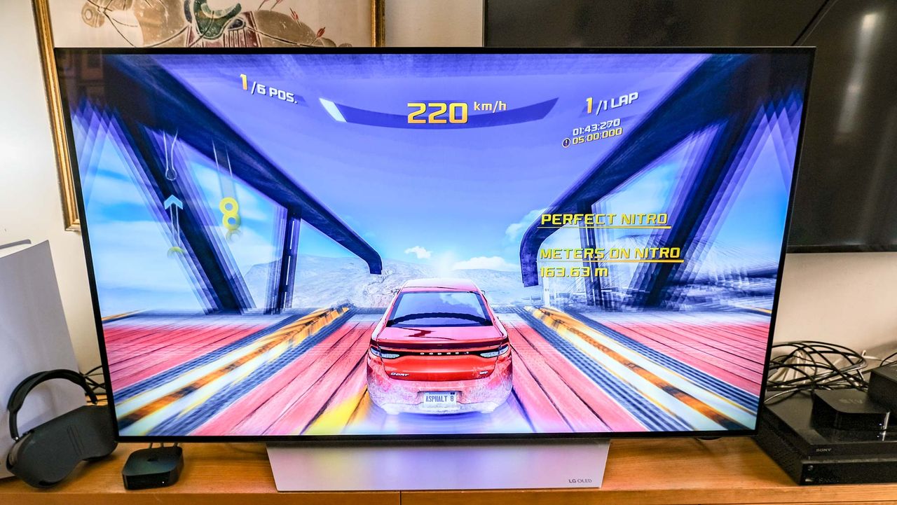 The game Asphalt 8 Plus is open on a TV connected to the Apple TV 4K (2022)