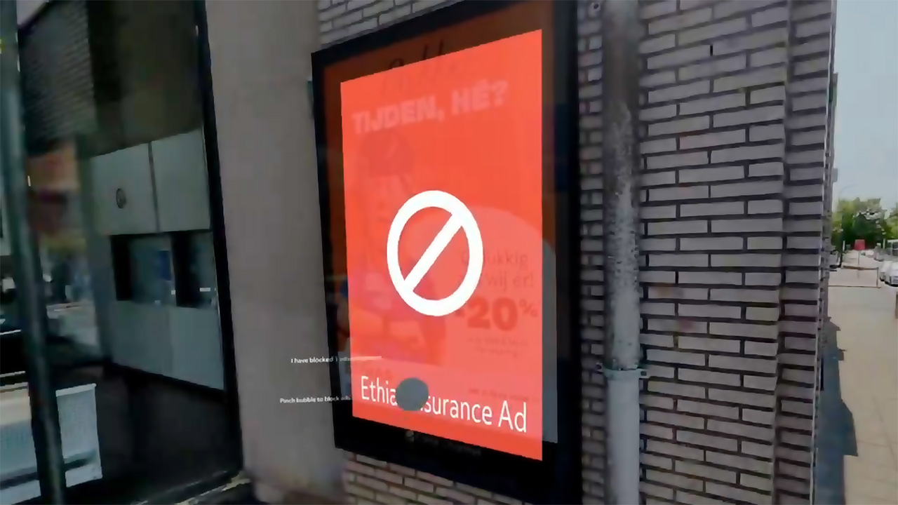 Snapchat Spectacles with Google Gemini AI identifying and obscuring real-world advertisements