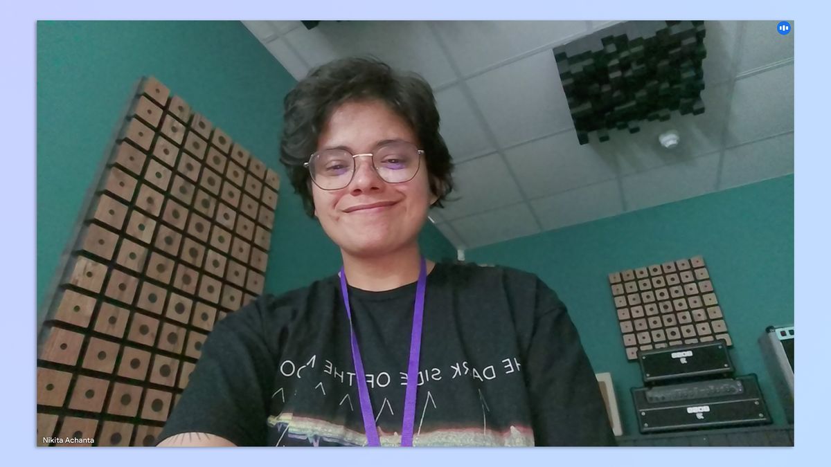 A screenshot of Staff Writer Nikita Achanta trying the Elgato Facecam Pro 4K webcam