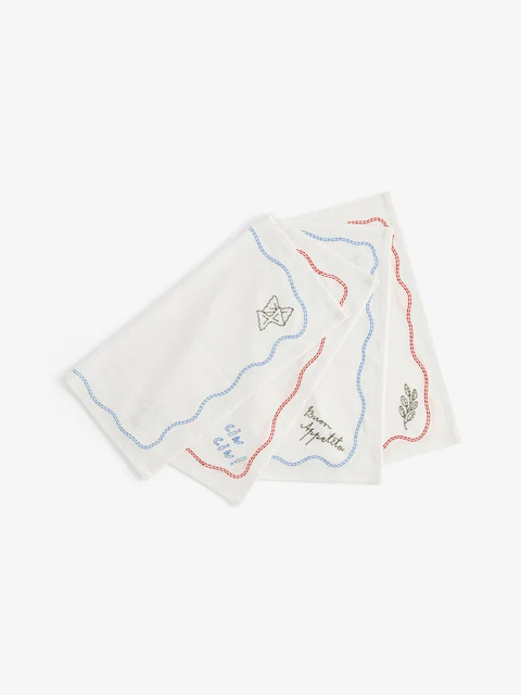 Lia Gold x Next, Lia Gold X Next Set of 4 White Embroidered Napkins - Size One