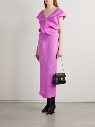 Ima Gathered Silk-Gazar Midi Dress